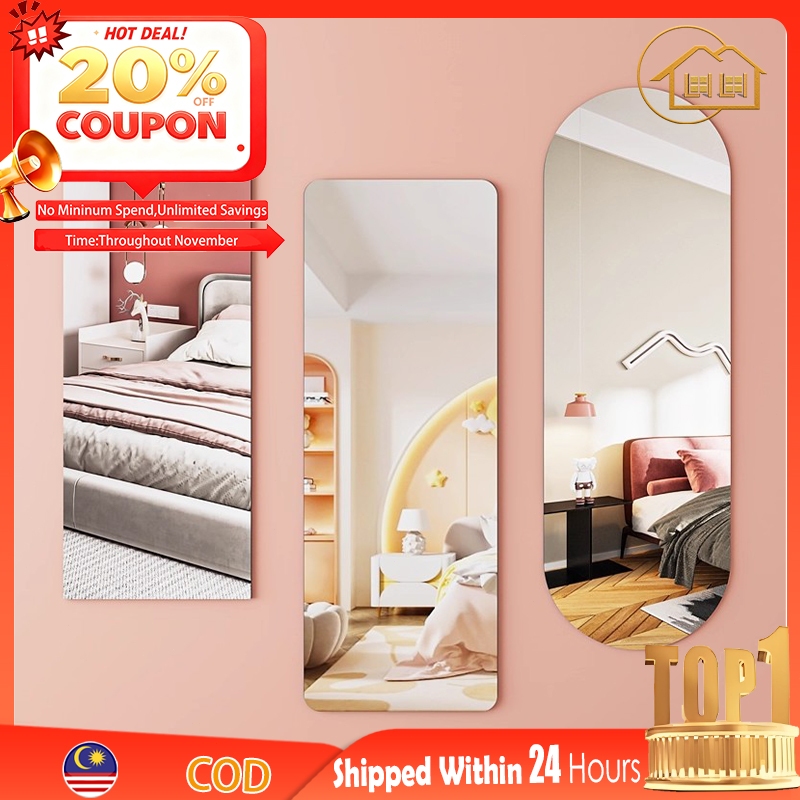 LI-Acrylic Mirror Bendable HD Cermin Panjang Mirror Wall Self Adhesive Mirror For Door Wardrobe Bathroom 亚克力镜子