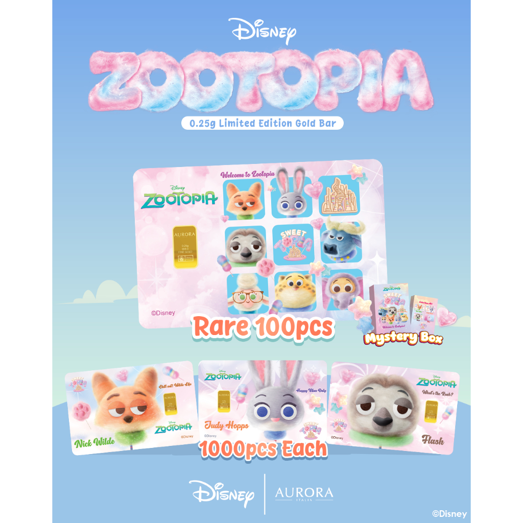 [BLIND BOX] DISNEY x AURORA ITALIA (0.25g) 999.9 Zootopia Limited Edition Gold&hellip;