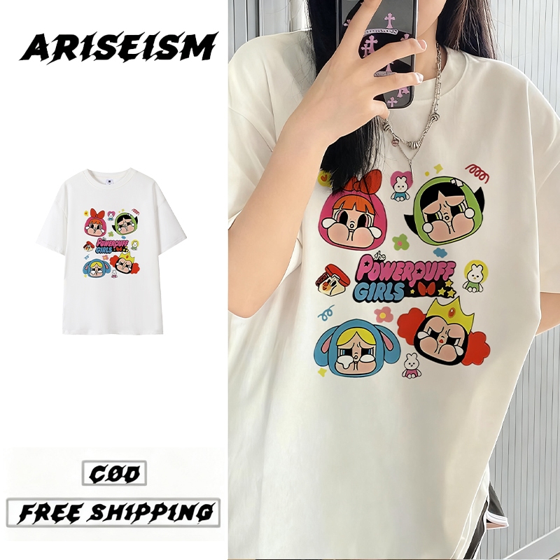 ARISEISM Oversized t shirt Woman Baju Summer Casual Loose Short Sleeved The cry baby Printed Korean