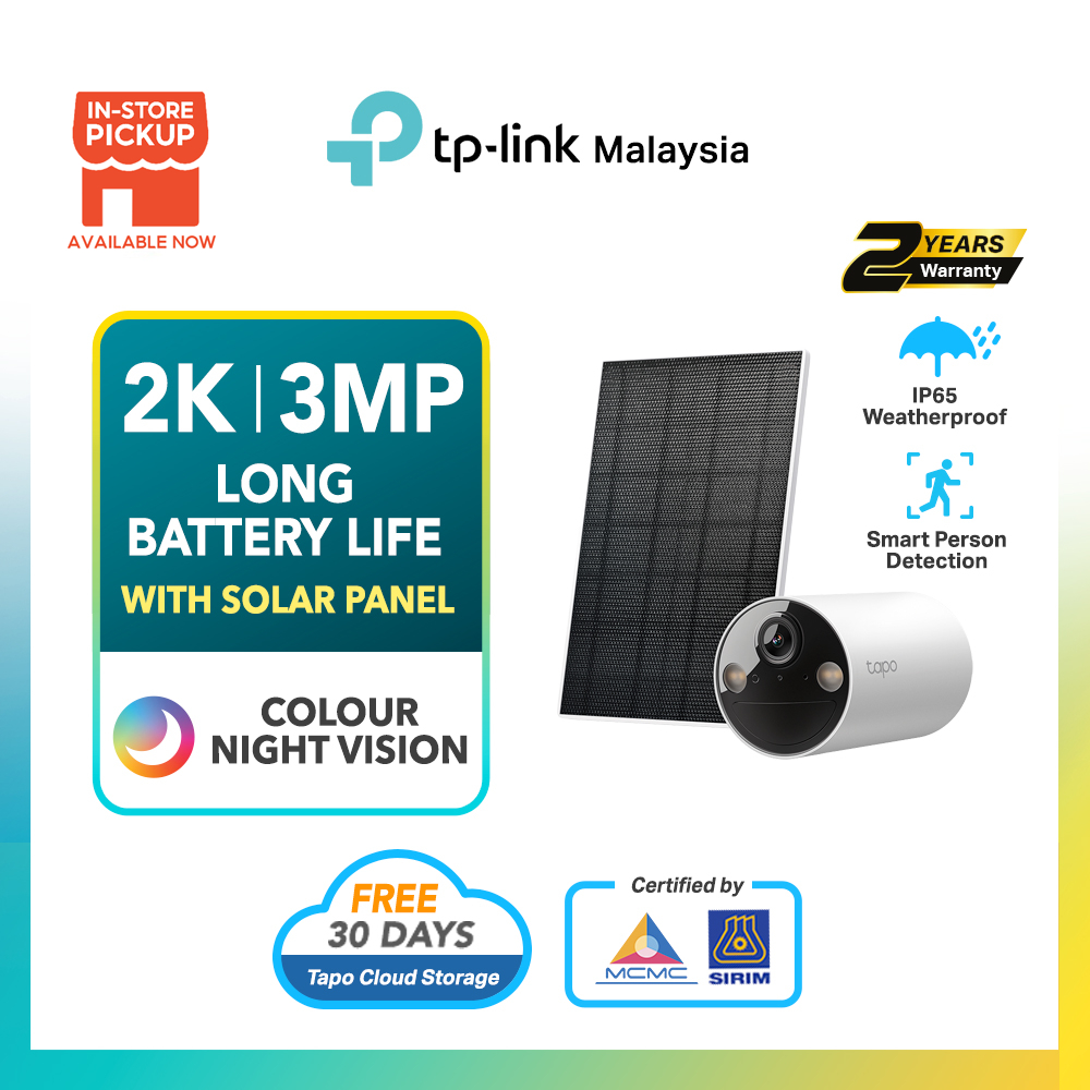 【SIRIM】TP-Link Tapo TC82 KIT 2K 3MP Wireless CCTV Solar Camera Outdoor IP65, Color Night Vision 180-Day Battery