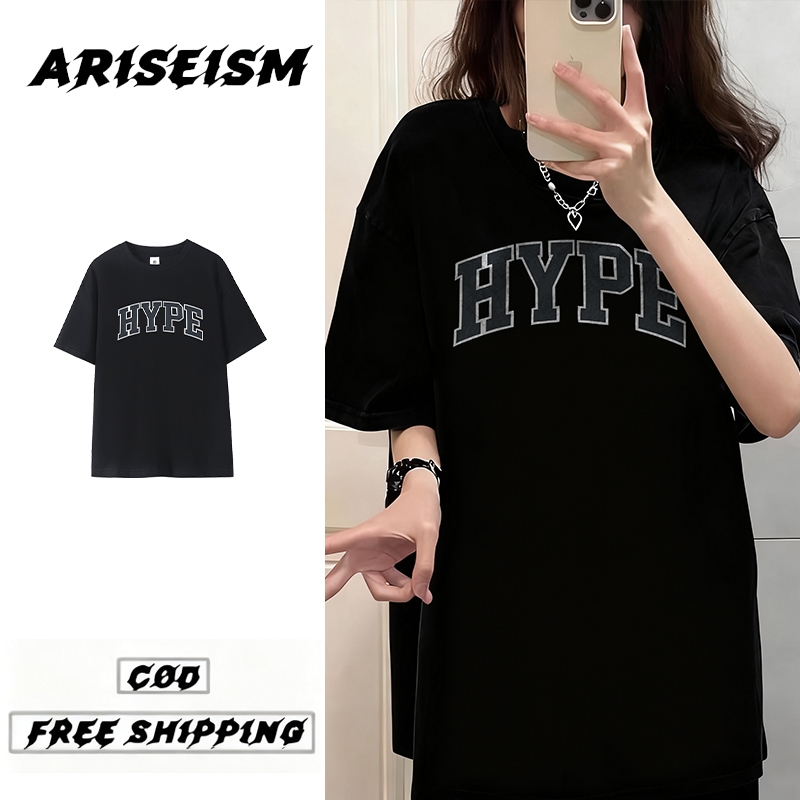 ARISEISM Oversized  Woman Baju t shirt Summer Casual Loose Short Sleeved HYPE Printed Korean Style