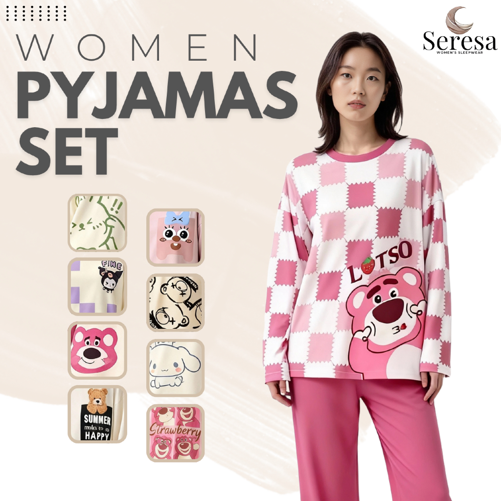 Baju Tidur Wanita Pyjamas Set Lembut Sejuk Comel Selesa Women Sleepwear Comfortable Breathable