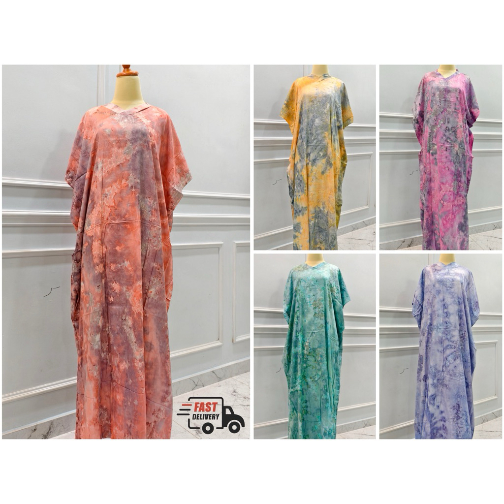 Kaftan Tie Dye Cotton V-Neck / cotton lembut / Kaftan / Baju tidur