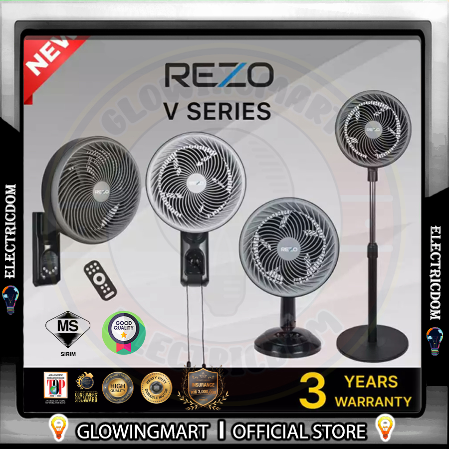 Rezo V Series 8" Wall Fan Remote Control/Stand Fan/Table Fan 8inches 3 Speed Extreme Strong Wind Fan V8T/V8R/V8RW/V8S