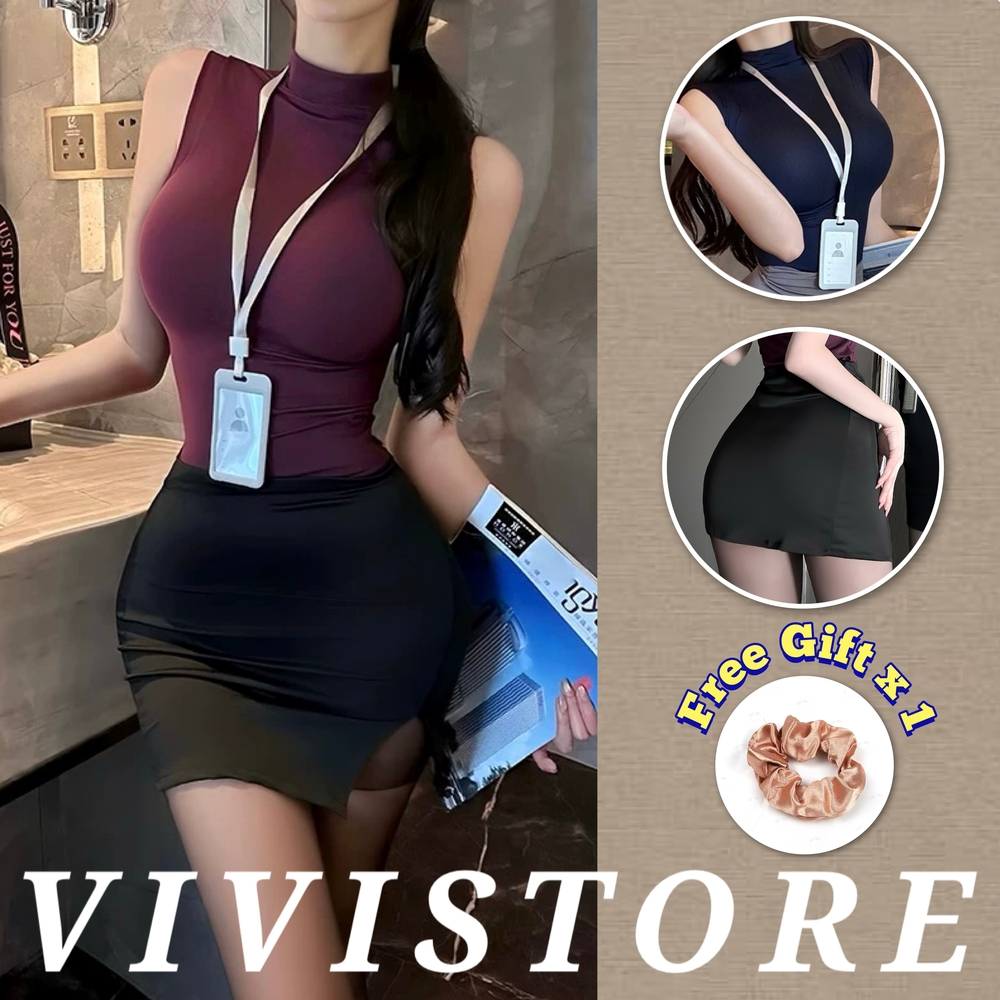(40kg –75kg) Vivi Sexy Plus Size Secretary Cosplay Costume Set Baju Seksi Wanita 性感大码包臀秘书制服套装
