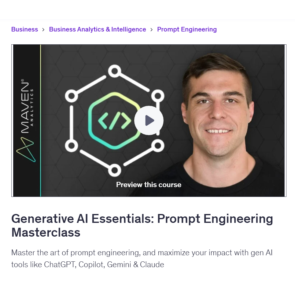Ai Prompt Video Course- Generative AI Essentials: Prompt Engineering Masterclass | Learn AI Prompt Video Lessons