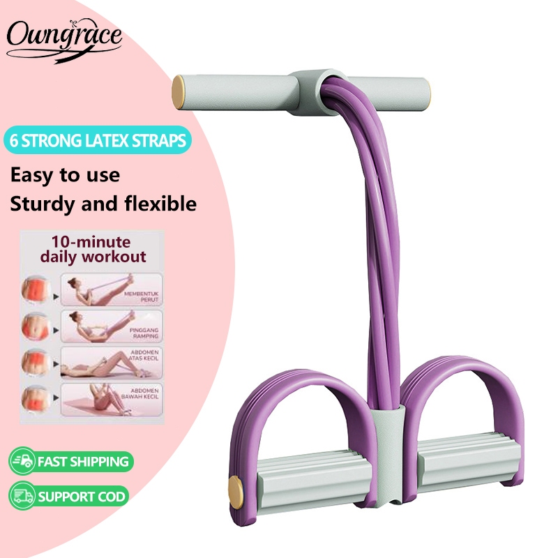 Tali Senaman Elastik 6 Tiub dengan Pemijak 6 Tube Pedal Rope Resistance Band  Fitness Yoga Elastic Pull Rope
