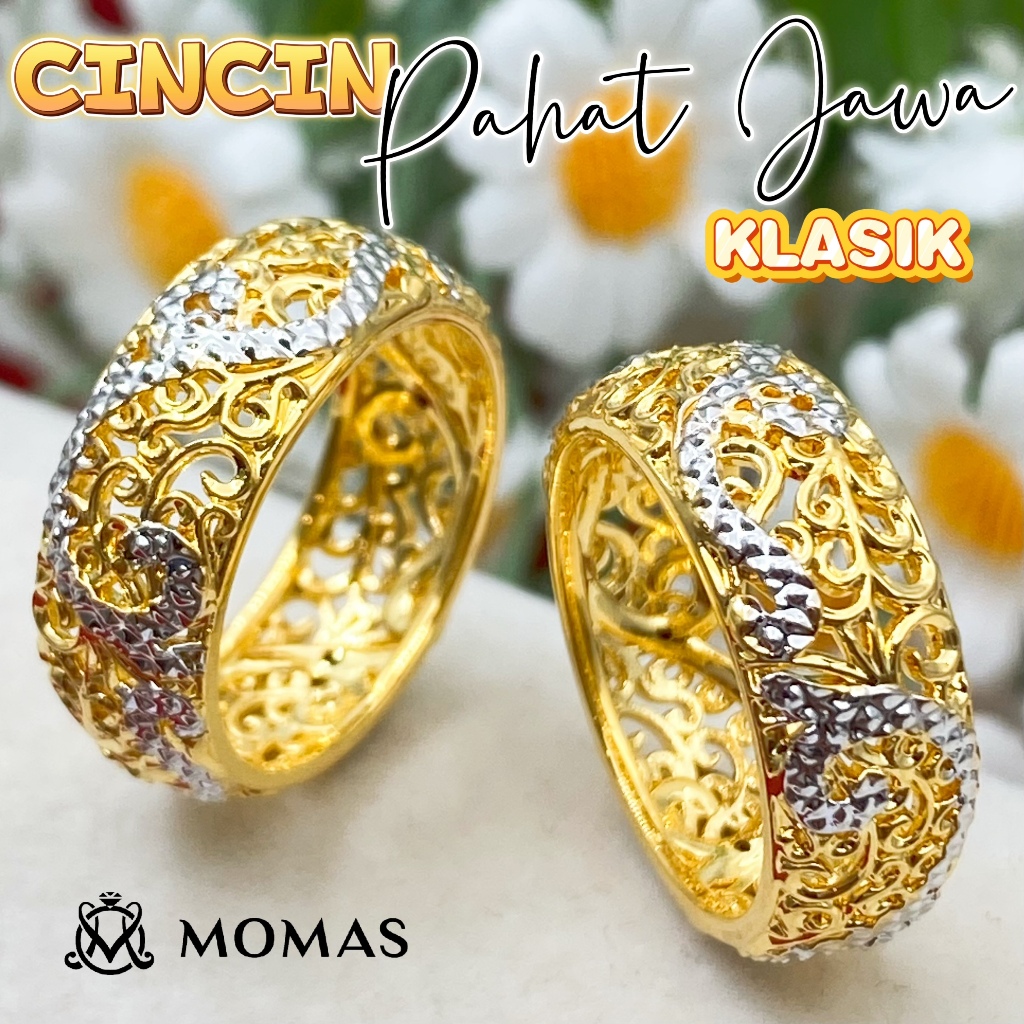 MOMAS CINCIN PAHAT JAWA KLASIK 5D 916 Original Cincin Belah Rotan Emas 916 Bajet Cincin Fesyen Emas 916