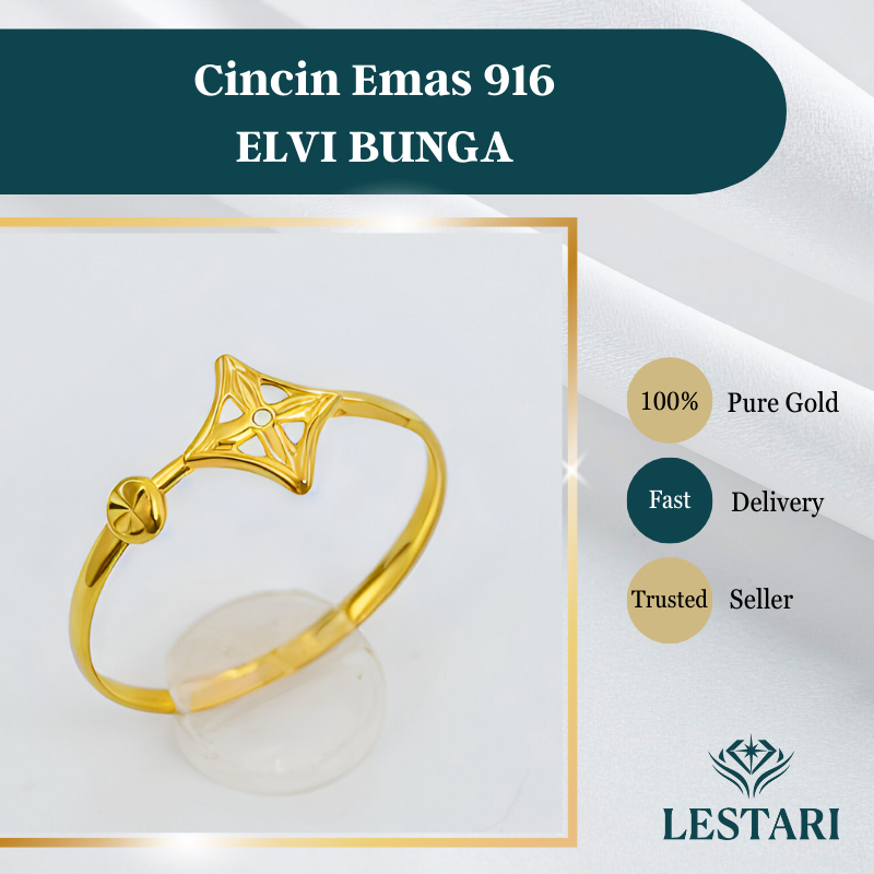 Cincin Emas 916 ELVI Bunga | 916 Gold Ring ELVI Flower｜916黄金路亿威登戒指