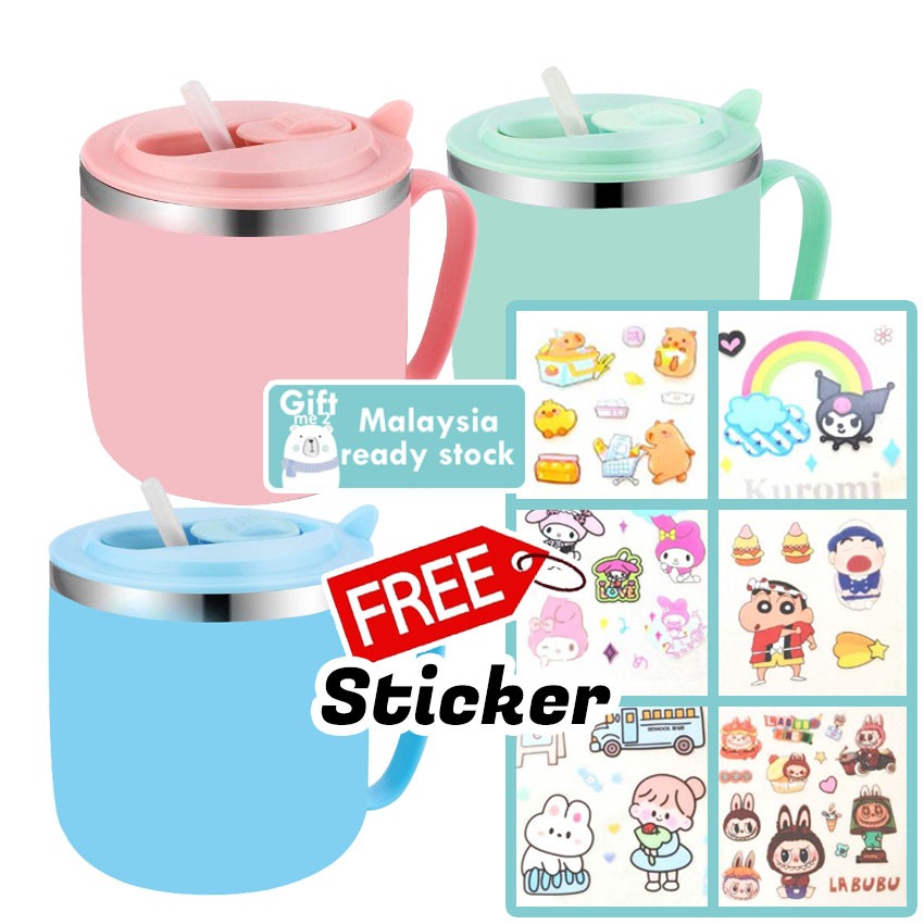 250ml Children stainless steel mug Cartoon Kuromi Melody Kitty Capybara Totoro Shin Chan Doraemon Cawan kanak Kids cup