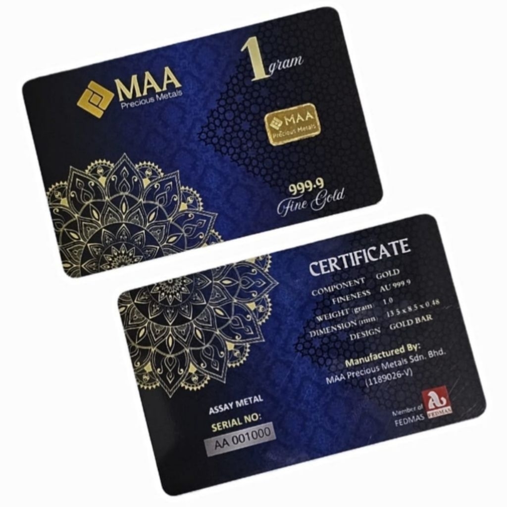 MAA Precious Metals 1g Gold Bar Blue Sapphire New
Au 999.9