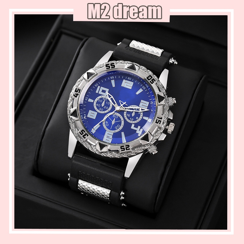 【READY STOCK】Men's Multifunctional Watch Stylish Business Silicone Watch Large Dial Waterproof Quartz Watches Jam Tangan
