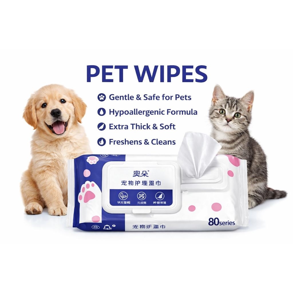 1 Pack (80pcs) Pet Wet Wipes for Dogs & Cats – High Quality Cleaning Wet Tissue (Dry & Wet Use)