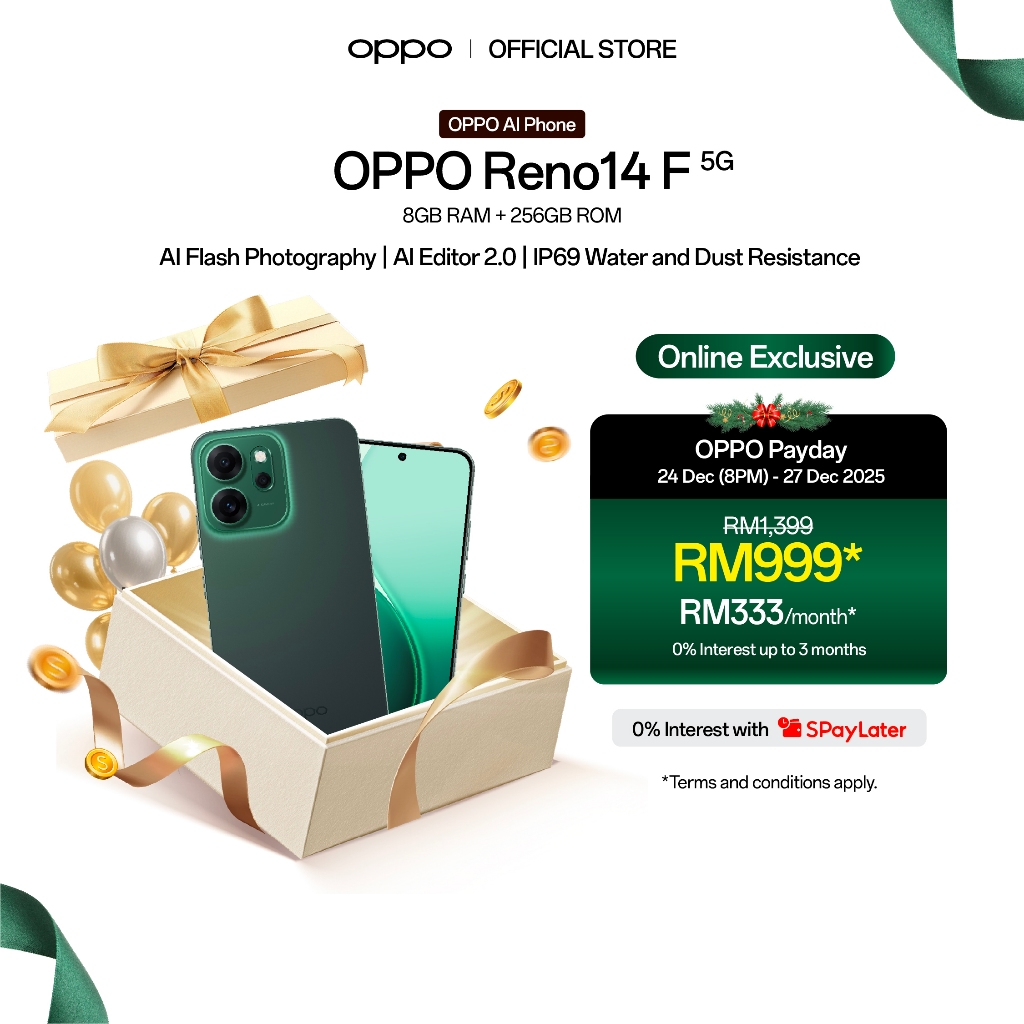 [Online Exclusive] OPPO Reno14 F 5G Smartphone | 8GB RAM + 256GB ROM | AI Flash Photography | AI Editor 2.0