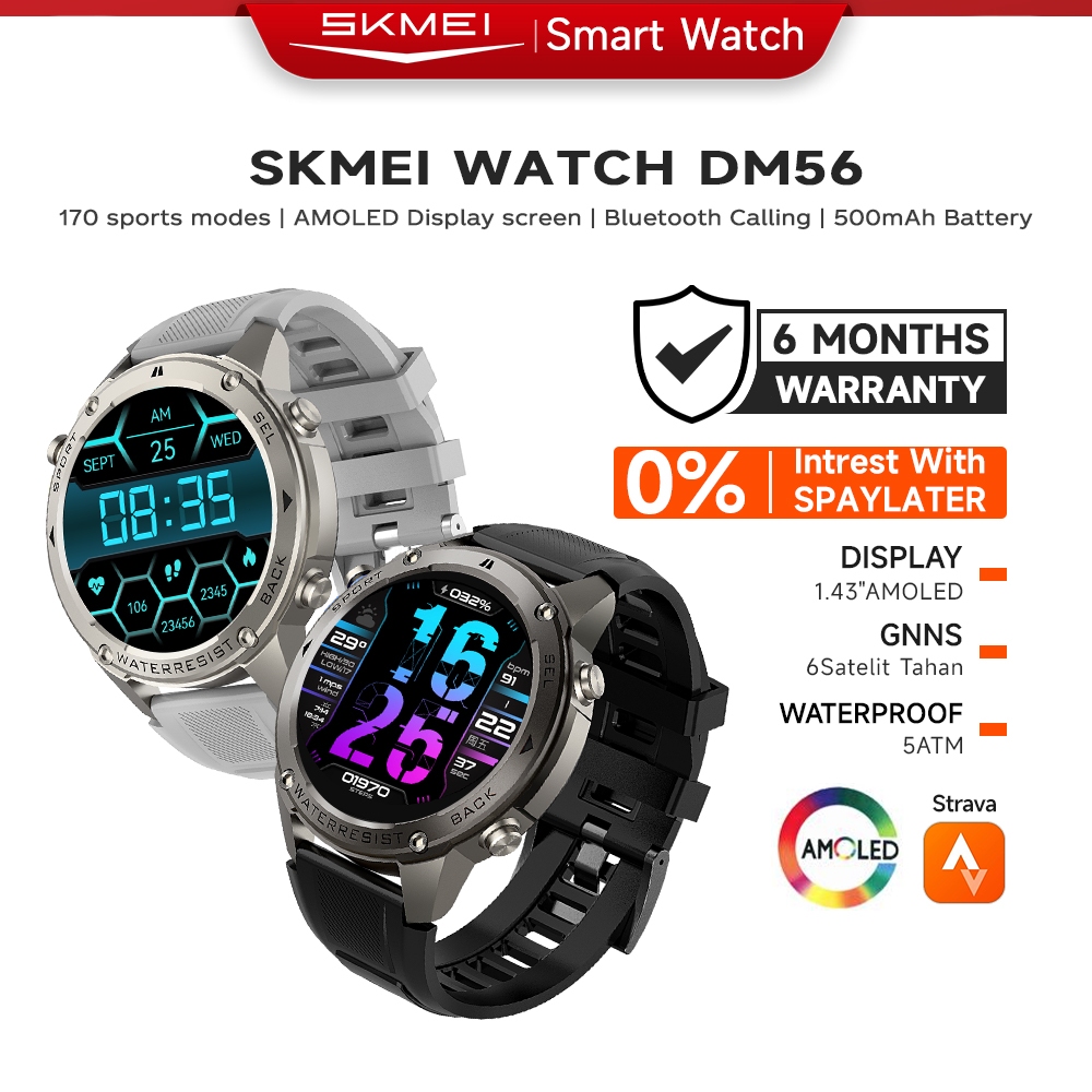 SKMEI＆BOZLUN DM56 Smartwatch Man Blood Oxygen Monitor Dual Band GPS 5ATMWaterproof 1.43"  60Hz AMOLED Sport Mode for Men
