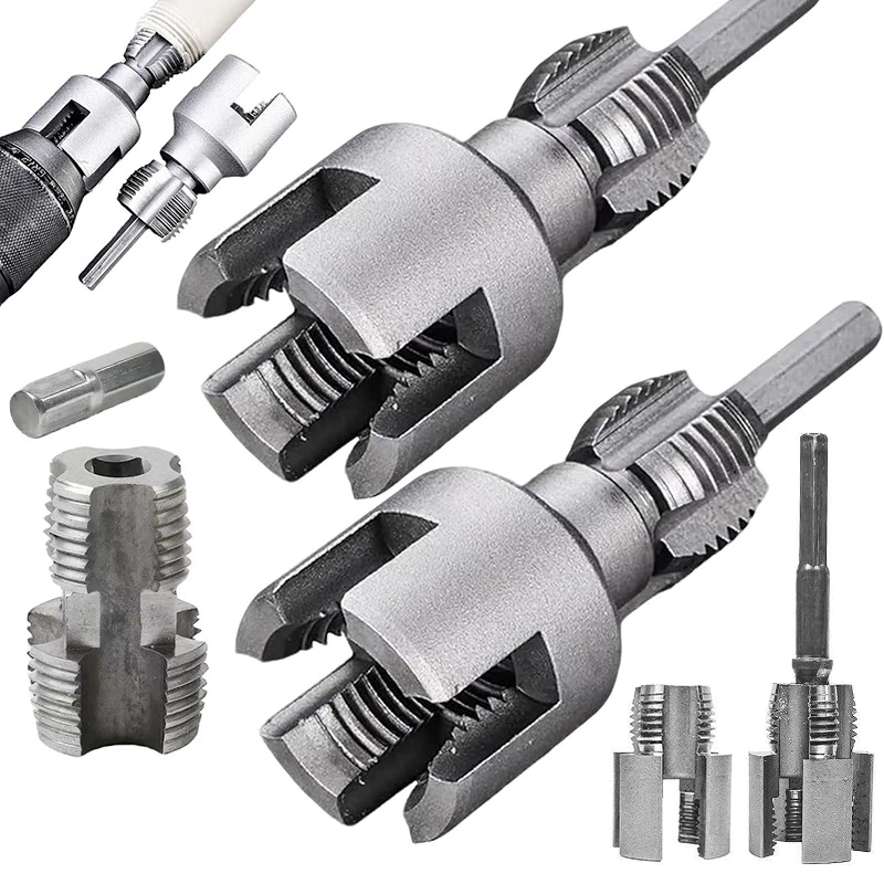 Water Pipe Thread Cutting Tool,Electric Drill Compatible PVC Pipe Threader Kit, 1/2'' 3/4'' Internal Rethreading Maker