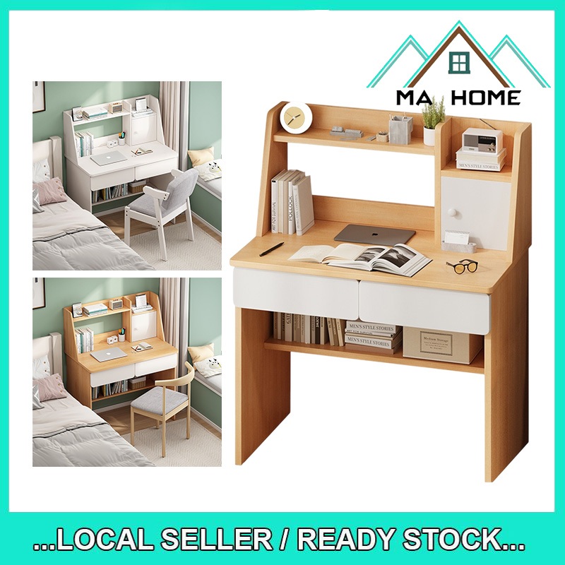 MA Home【JYJU】Meja Study Desk with Built-In Bookshelf Modern Minimalist Computer Table for Students and Office Use