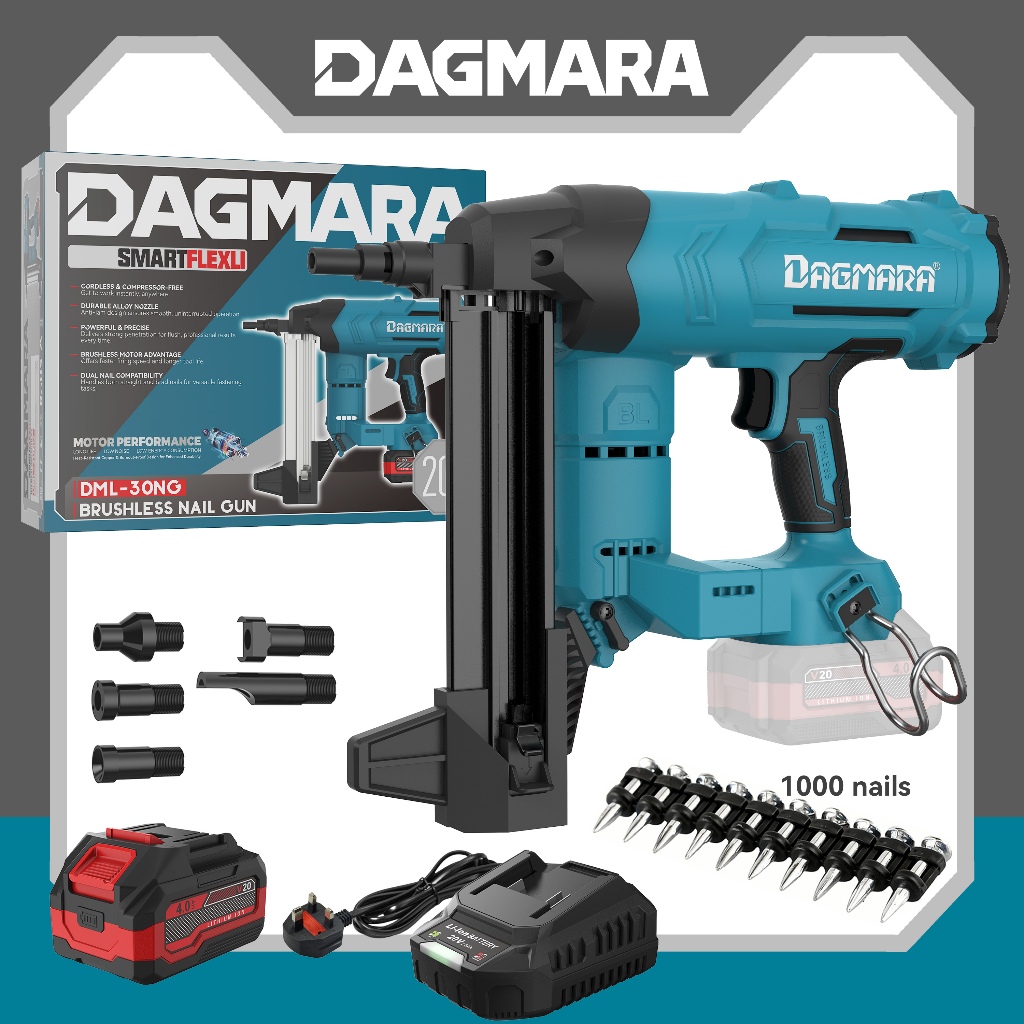 DAGMARA 20V Cordless Concrete Nailer Kit  Fast Charger | Heavy-Duty Concrete Nail Gun for Wood-to-Concrete Tasks