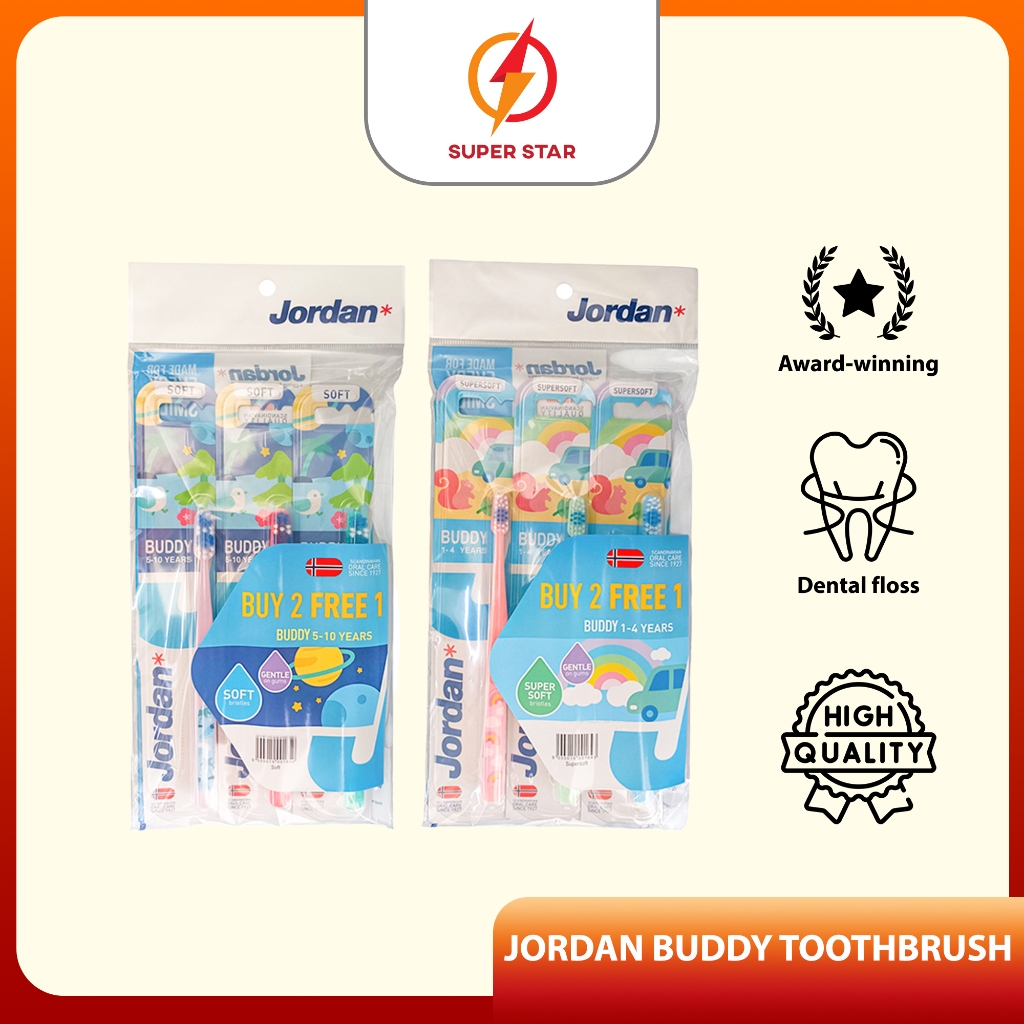 Jordan Children Toothbrush BUDDY Range (Buy 2 Free 1) Soft/Supersoft
