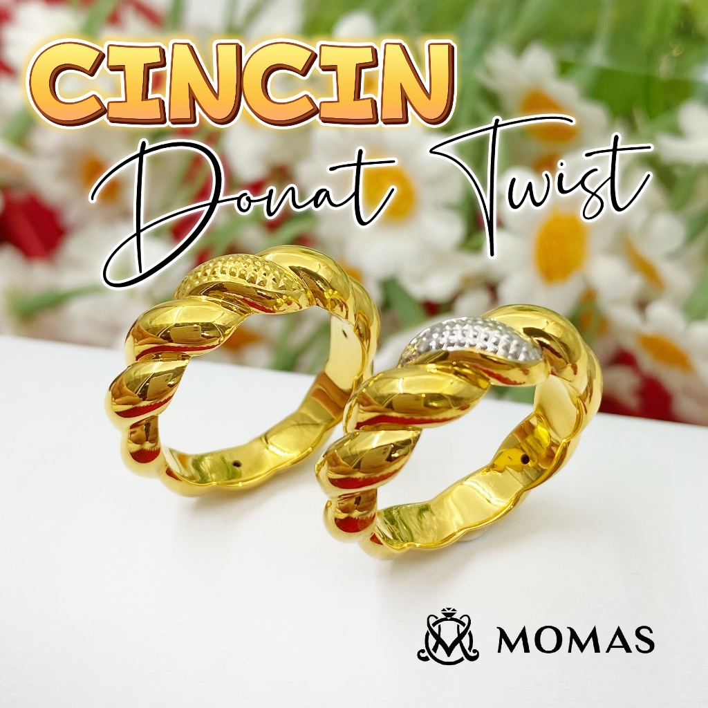 MOMAS CINCIN DONAT TWIST 5D Emas 916 Original Cincin Emas 916 Bajet Cincin Fesyen Emas 916 Tulen Cincin Emas 916 Viral