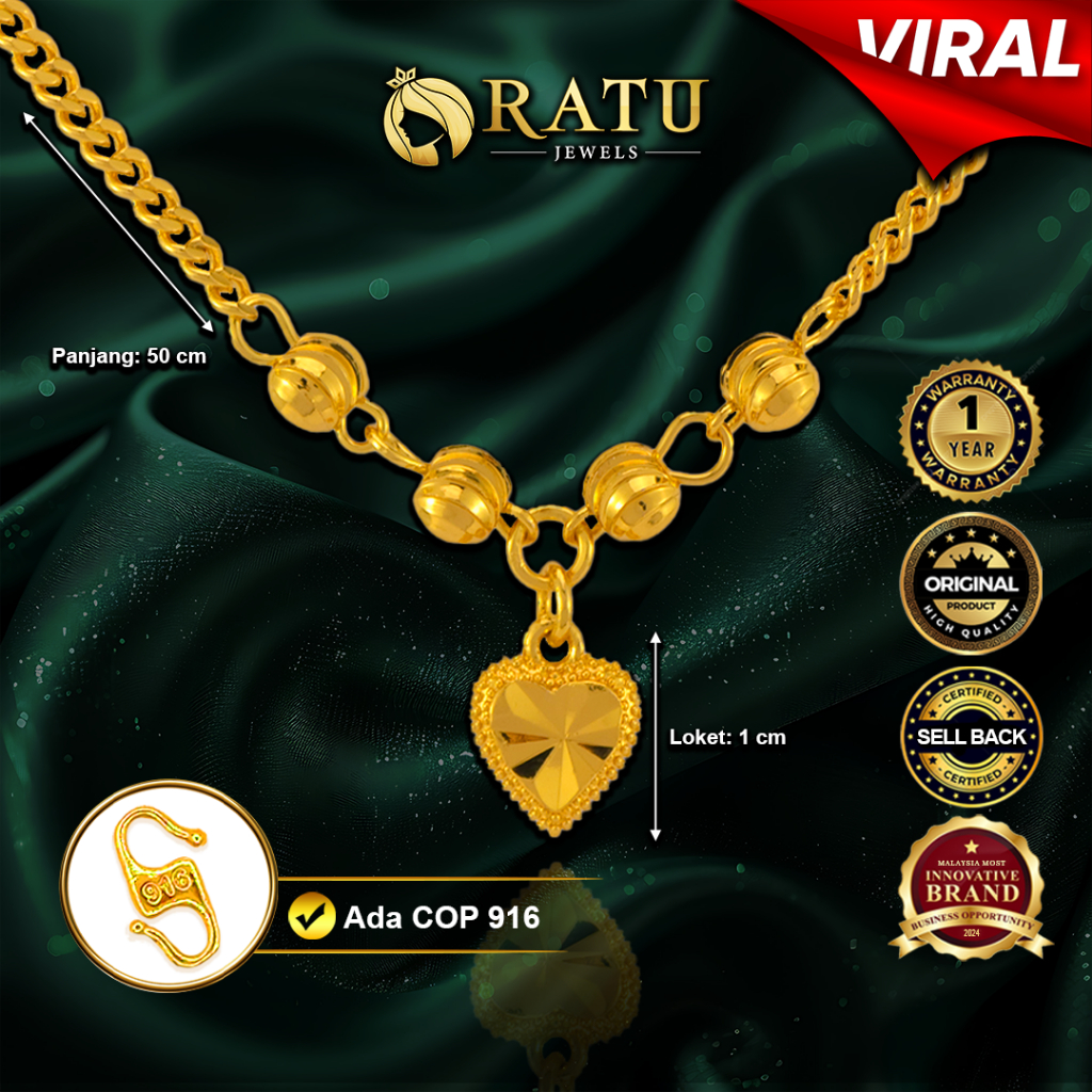 Emas RATU (12.54g) Rantai Leher Baby Love / Panjang 50cm / Daily Fashion Necklace Plated Jewelry / Jewellery (04RJ)