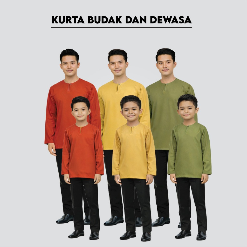 Group 2 Baju Raya Baju Kurta Lelaki Dewasa Budak Sedondon Ayah Anak Plus Size Teluk Belanga