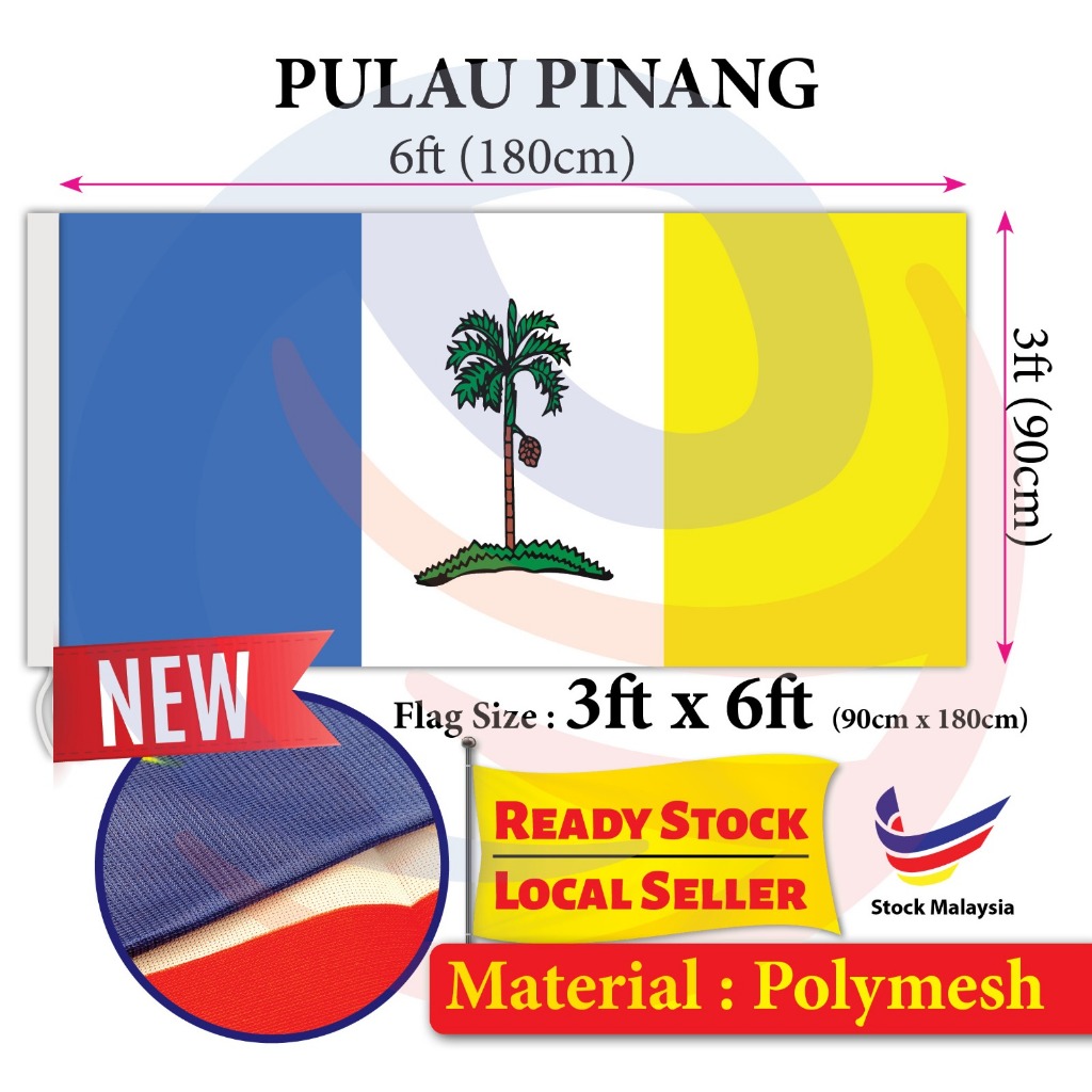 Pulau Pinang Flag 3x6ft, Polymesh /Bendera Negeri Pulau Pinang 3x6ft, Polymesh