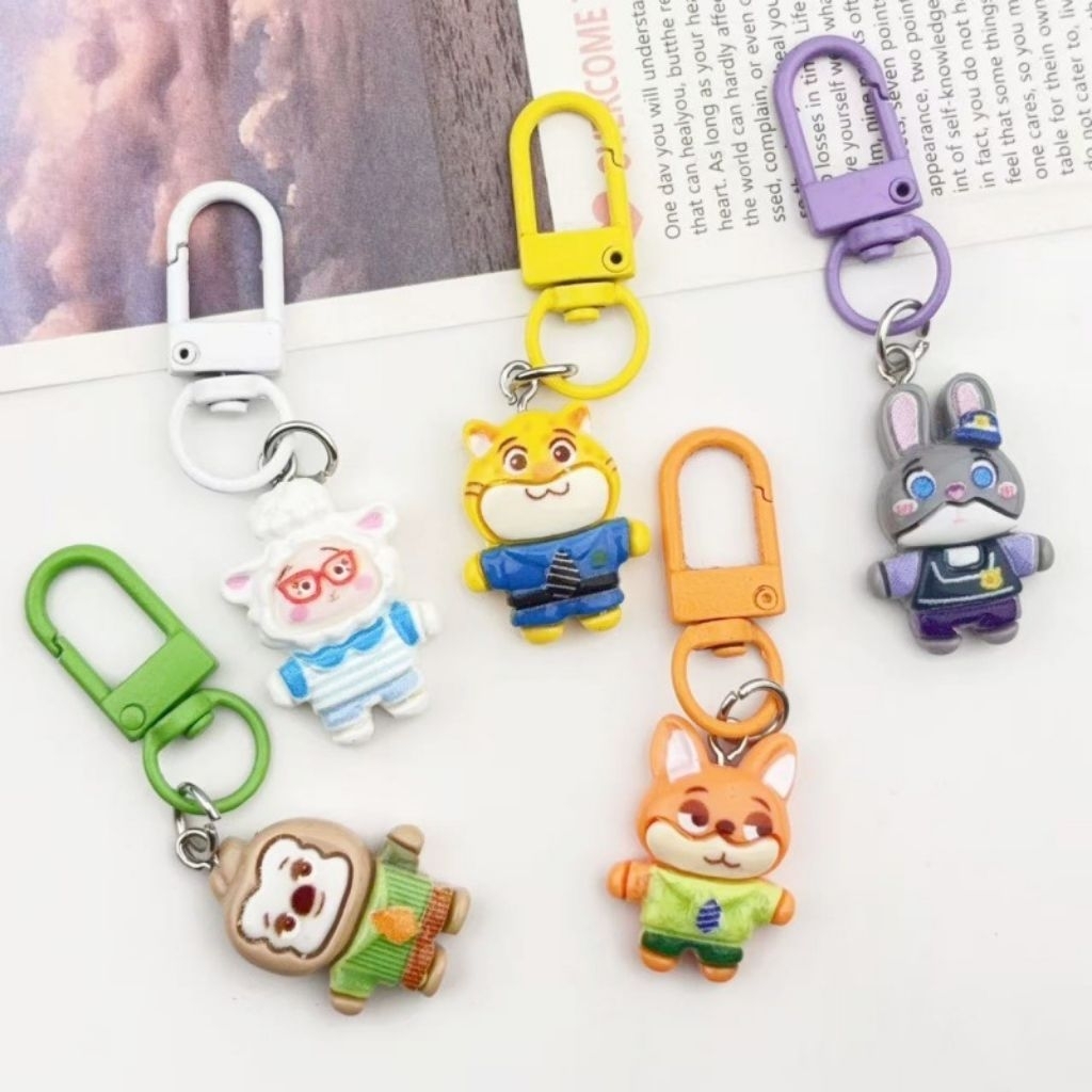 Cute Zootopia Mini Keychain, Student Pencil Case/Backpack Keychain Party Souvenir, Rantai Zootopia, 动物城钥匙扣
