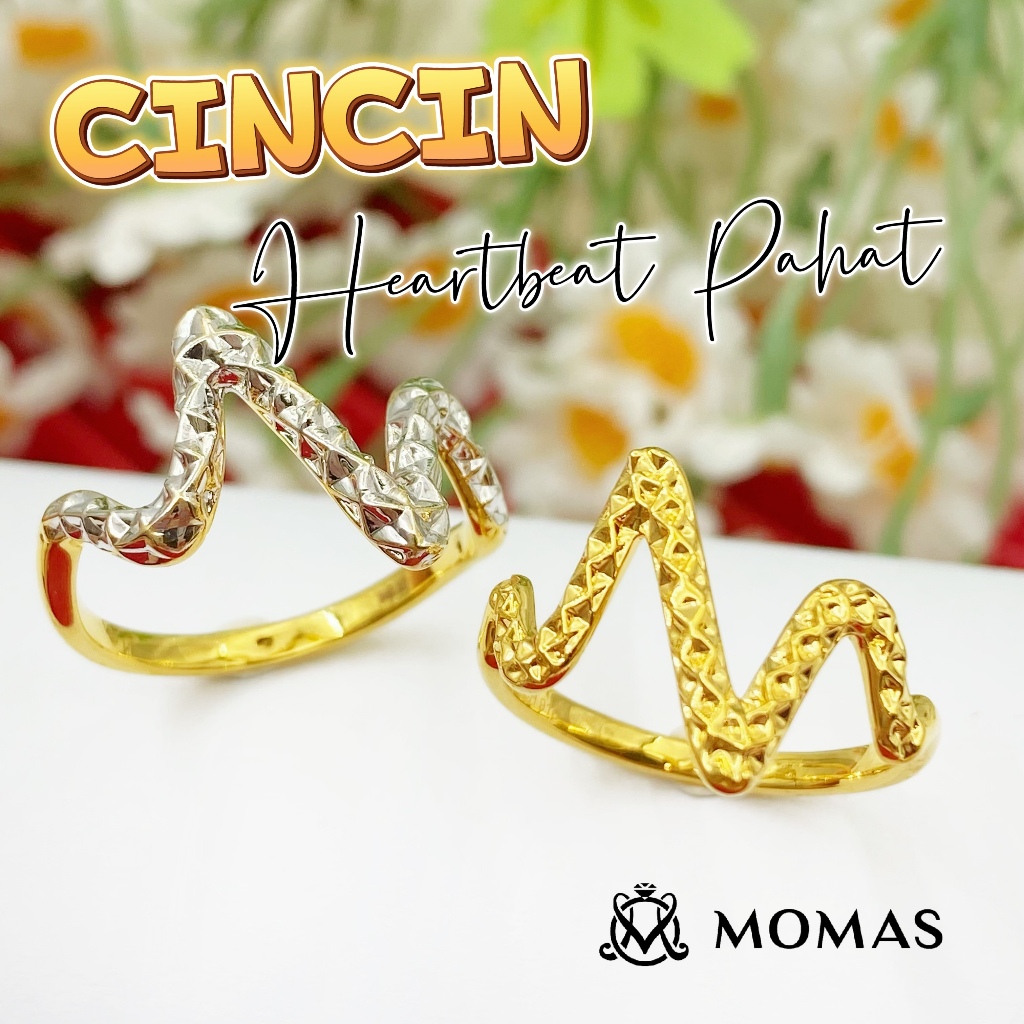MOMAS CINCIN HEARTBEAT Pahat Emas 916 Original Cincin Emas 916 Bajet Cincin Fesyen Emas 916 Tulen Cincin Fesyen Emas 916
