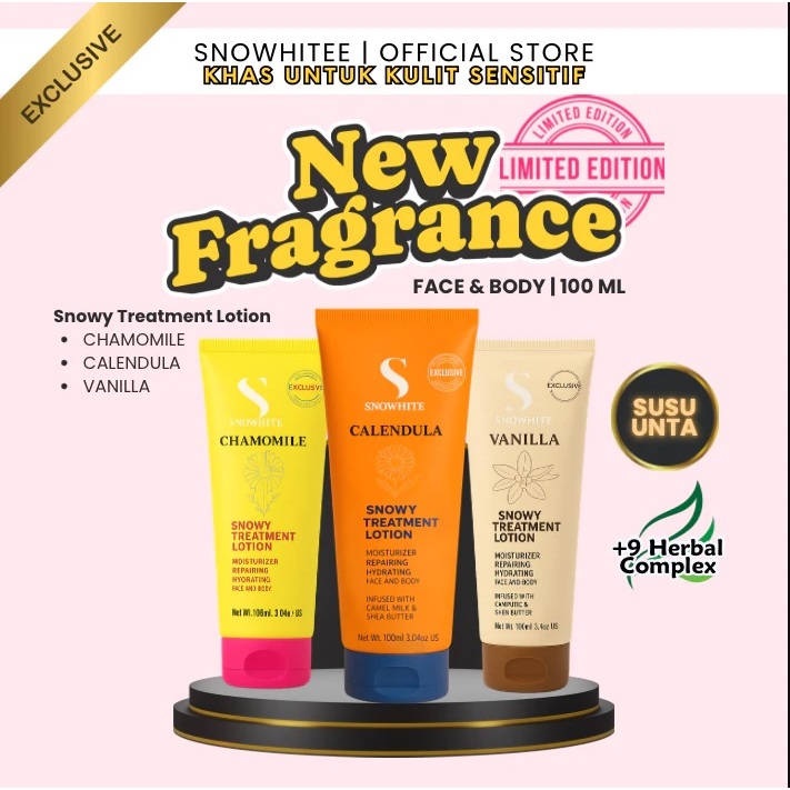 SNOWY Treatment LOTION NEW FRAGRANCES 100ml susu unta Khas Untuk Kulit sensitif Camel Milk & Shea Butter