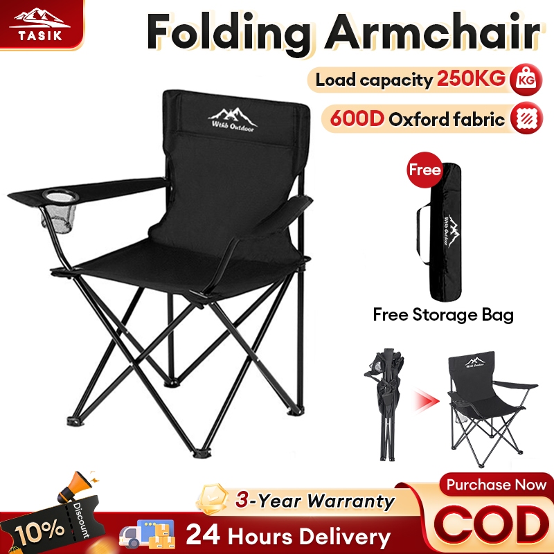 【WTHB】Kerusi Camping Chair Ultralight Folding Chair With Armrest Cup Holder Fishing Beach Chair Kerusi Lipat
