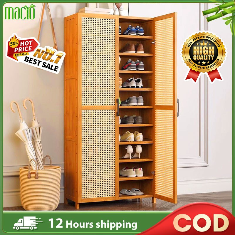 【In Stock】Bamboo Shoes Cabinet Almari Kasut 1/2/3Doors Kabinet Kasut Bertutup Breathable Outdoor 鞋柜
