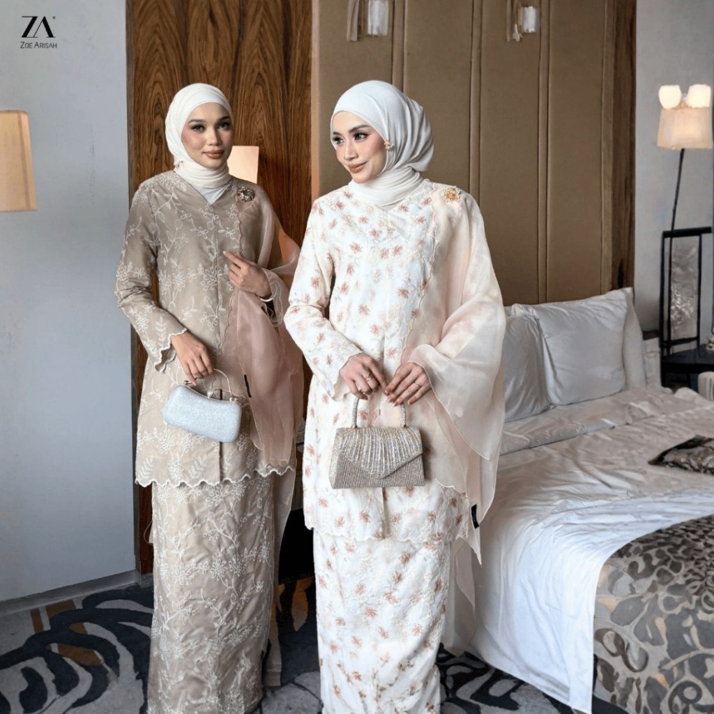 ZOE ARISAH X SHOPEE Jawaria Baju Kurung Muslimah Kebarung Moden Full Lace Sulam 2026 Kurung Raya Aelica Baru ZOE ARISSA
