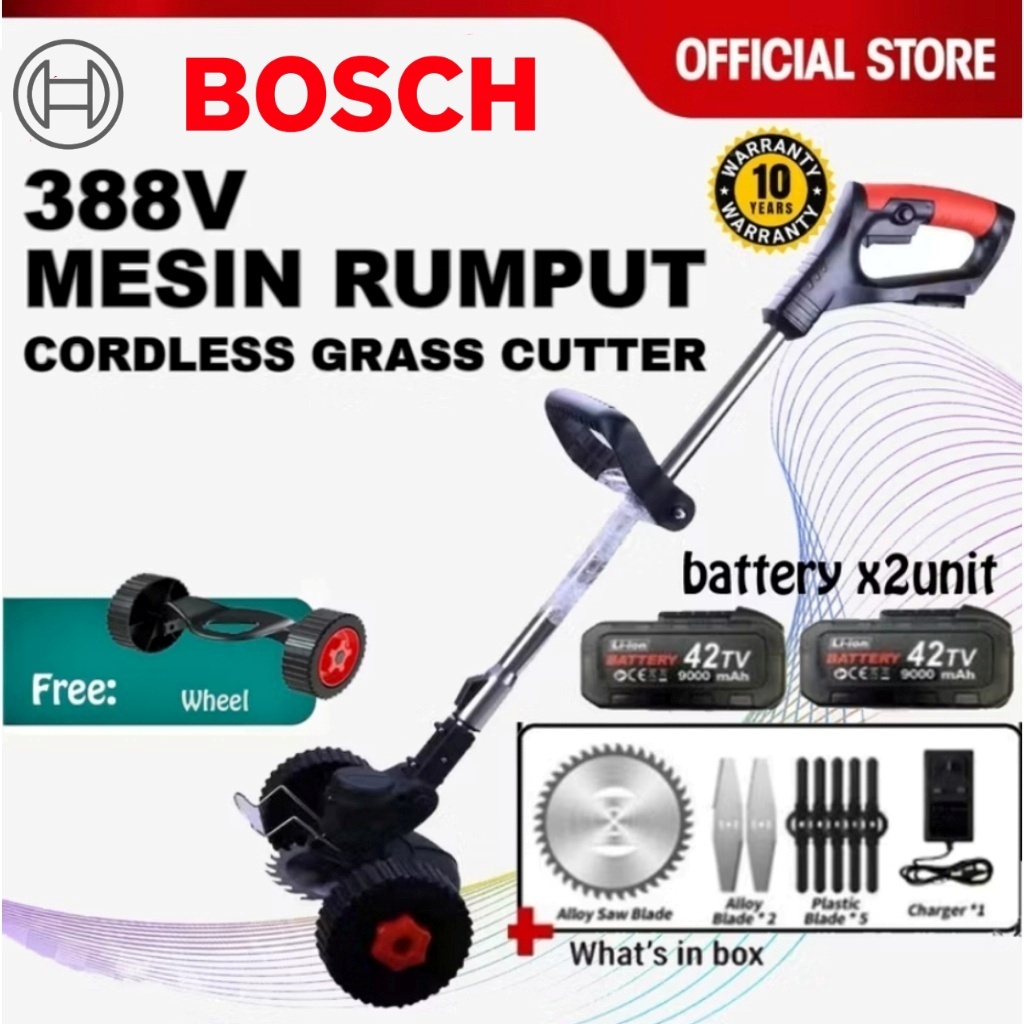 BOSCH style Mesin Rumput Bateri 388VT Cordless Grass Cutter Grass Trimmer Lawn Mower Mesin Potong Rumput