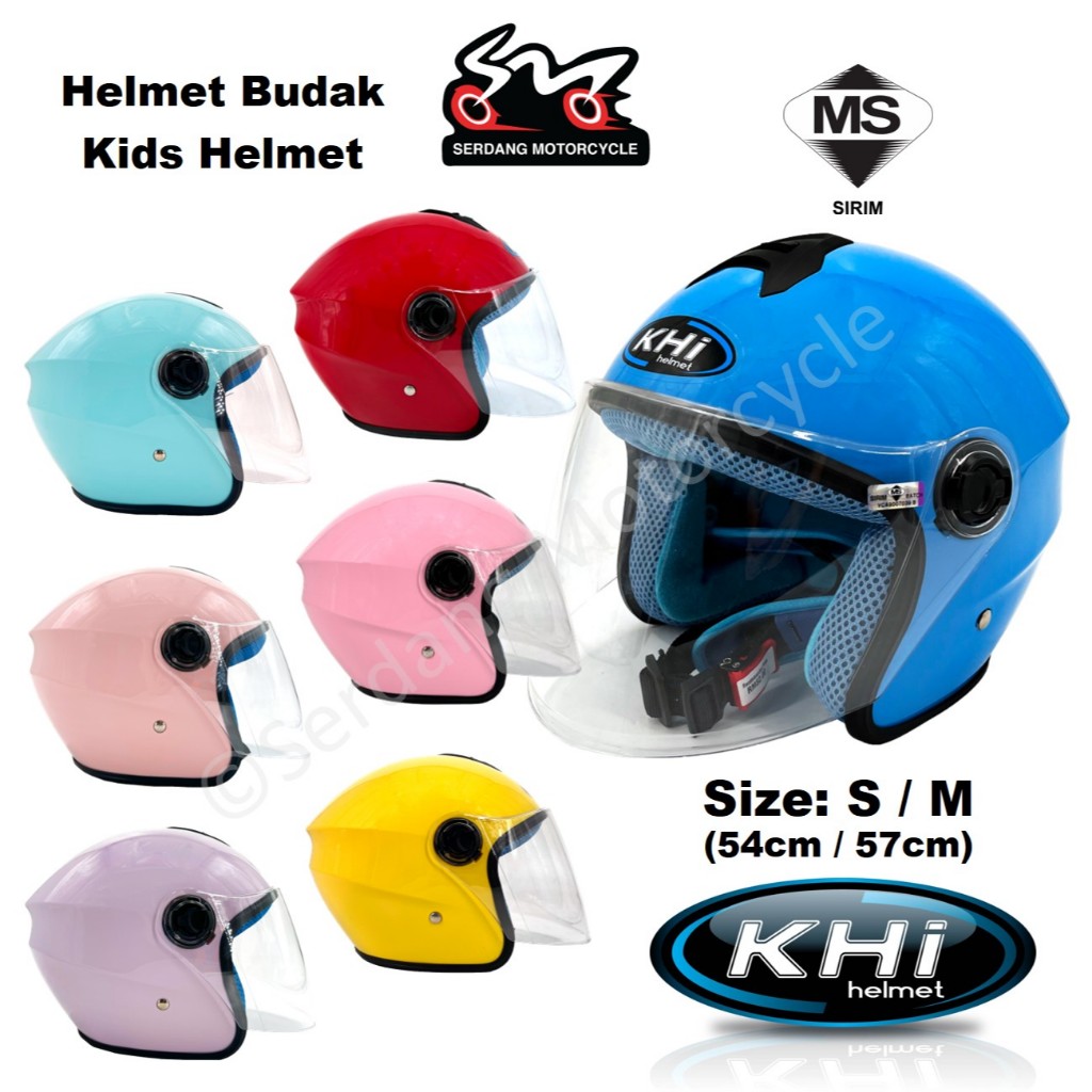 KHI Helmet Budak Khi Children SIRIM Kids Kid Kanak Topi Child Motor Motorcycle KC1 Blue Red Yellow Lavender Rose