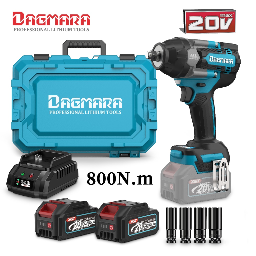 DAGMARA DIW01-800 Electric Cordless Impact Wrench Heavy Duty Brushless High Power Drive Ratchet Socket 800Nm (1/2")