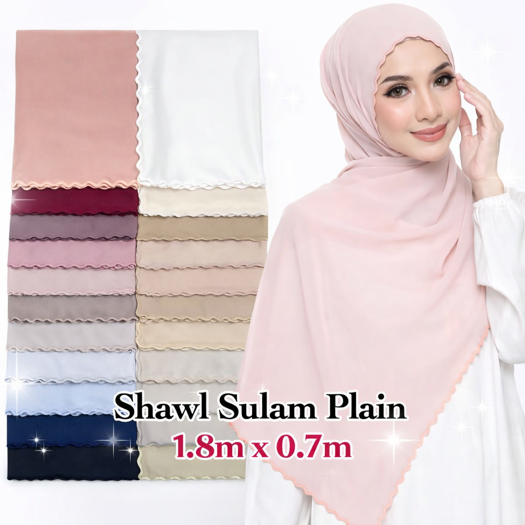 Selendang Chiffon Sulaman Satin Elegan Reka Bentuk Hijab Bergaya Kain Segi Empat Pashmina Kostum