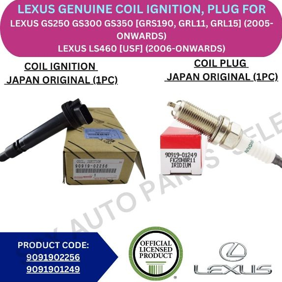 TOYOTA IGNITION COIL PLUG, SPARK PLUG FOR LEXUS GS250 GS300 GS350 [GRS190, GRL11, GRL15] '05YR-ON / LS460 [USF] '06YR-ON