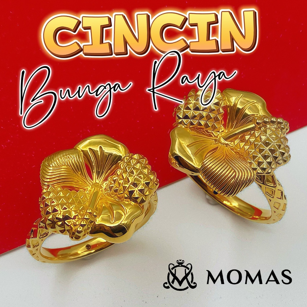 Cincin Bunga Raya Emas 916 Original Cincin Emas 916 Bajet Cincin Fesyen Emas 916 Tulen Cincin Fesyen Emas 916