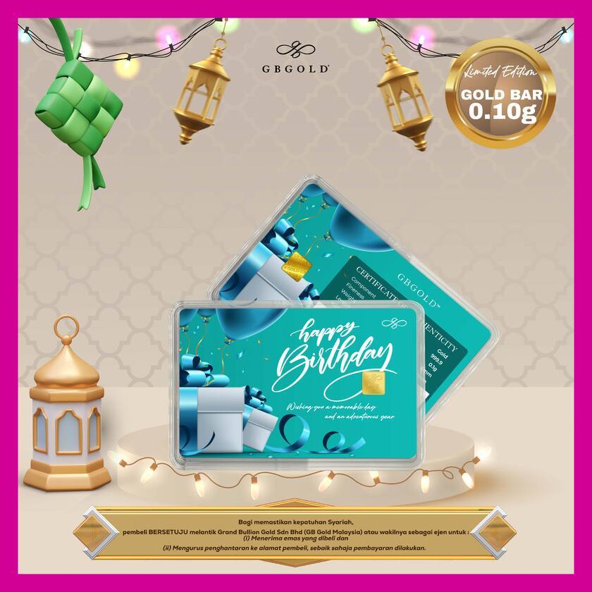 GB GOLD Happy Birthday Tiffany Blue GoldBar 0.1g (Emas 999.9)