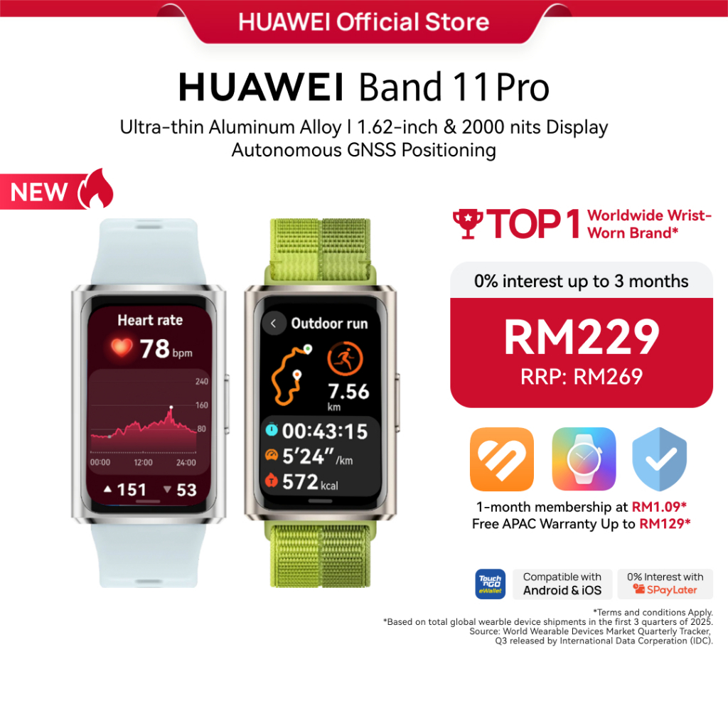 HUAWEI Band 11 Pro Smartwatch l Autonomous GNSS Positioning l T&G l Large & 2000nits Display l Enhanced Sleep Tracking*