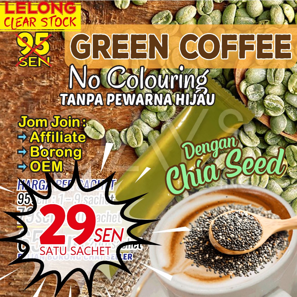 Clear Stock 29sen K22 GREEN COFFEE (K6 No colouring) CHIA SEED+susu kambing exp 08/26