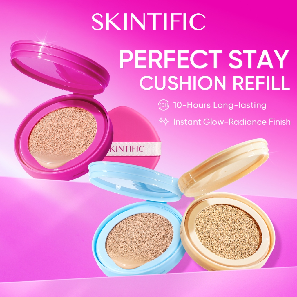 【BUY 1 FREE1】SKINTIFIC Refill Cover All Perfect Cushion High Coverage Poreless FlawlessFoundation Makeup 24H Longlasting