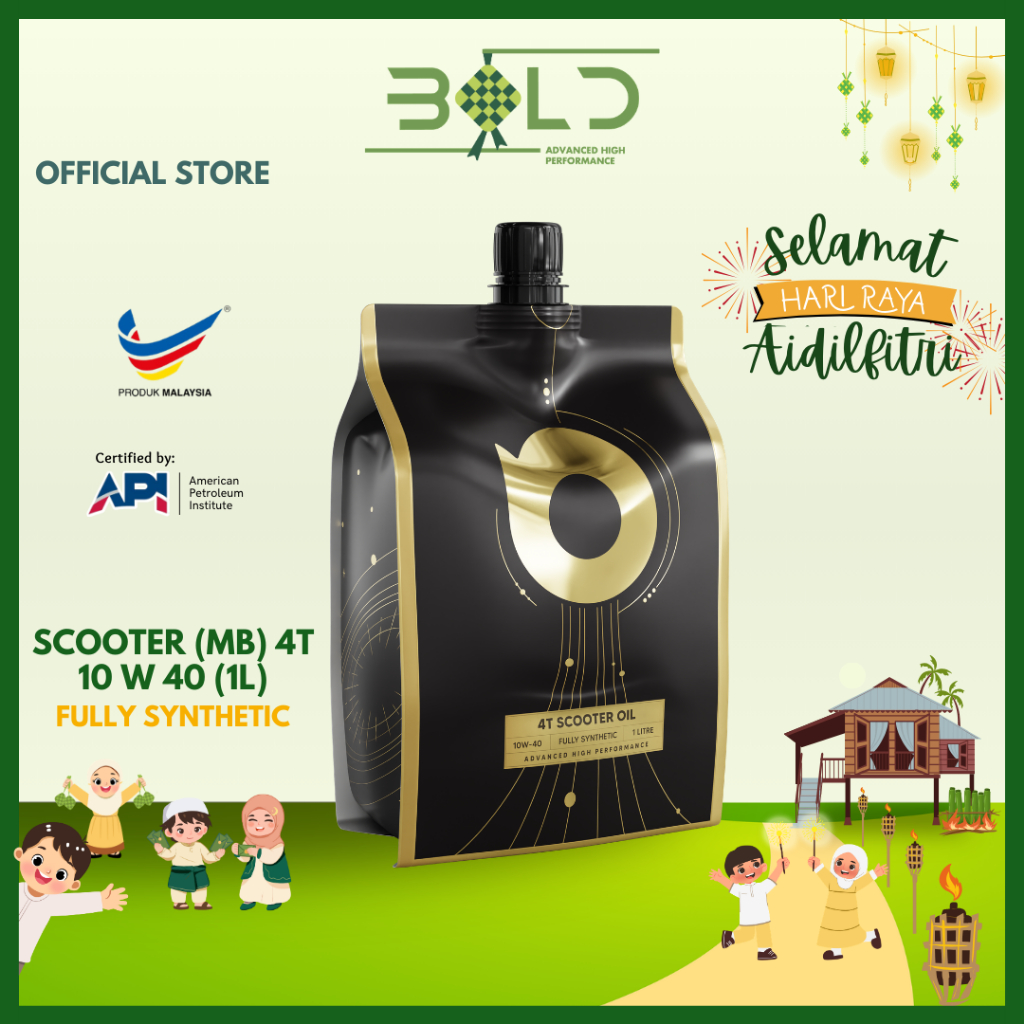 BOLD SIRIM SCOOTER OIL 4AT 10w40 1L MB Fully Synthetic Engine Oil Minyak Hitam Skuter Motor 10w-40 ( EGO NVX BEAT