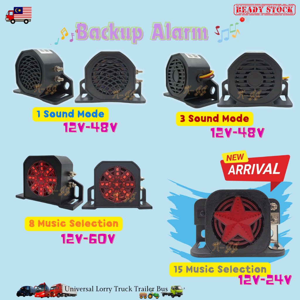 Penggera Undur 12V/60V Universal Hon Siren Undur Lori,Trak, Kereta 8 Bunyi (Standard) Amaran Keselamatan Safety Warning