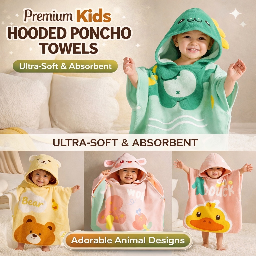 Baby Microfiber Hooded Towel | Toddler Bath Poncho | Kids Shower Towel | Baby Beach Towel