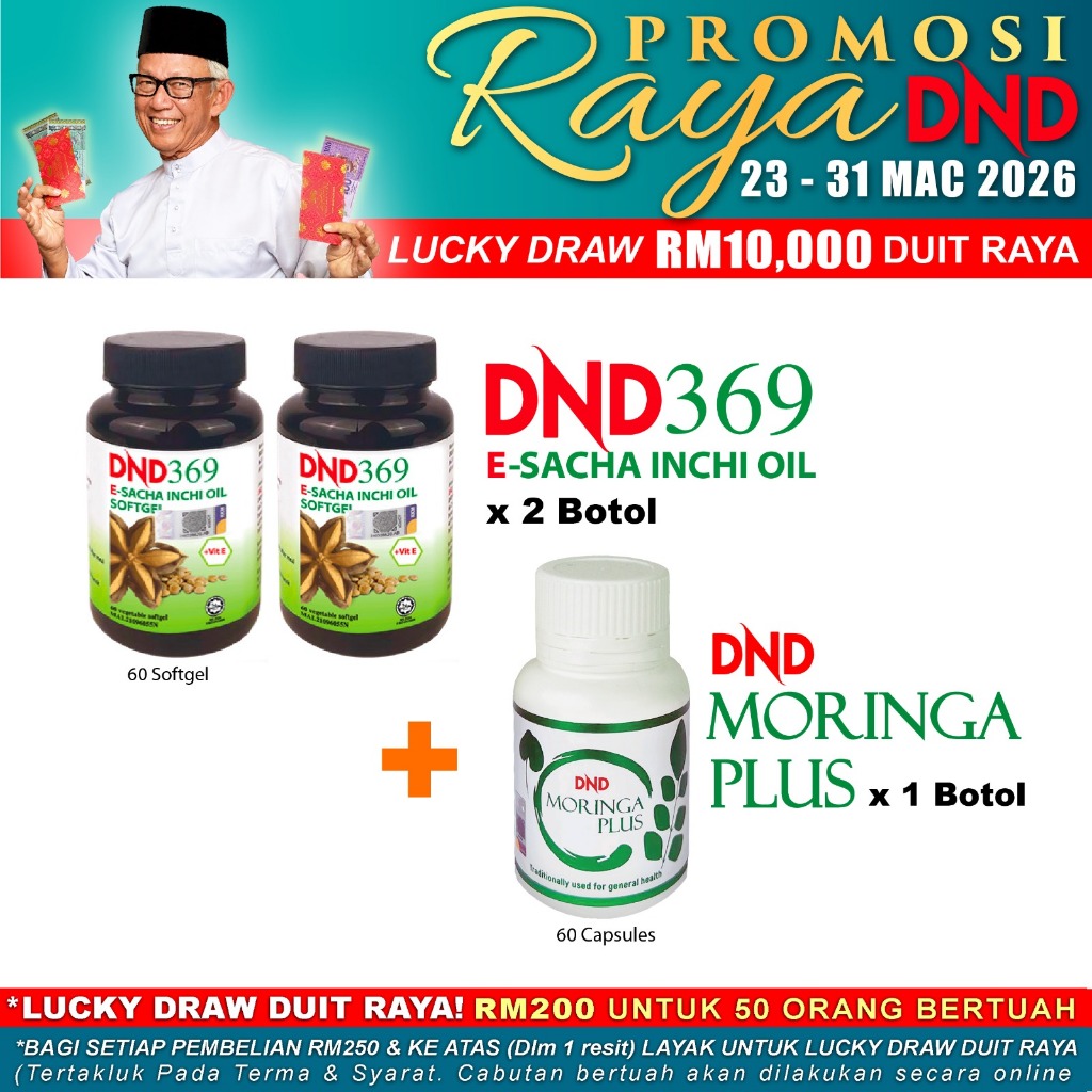 DND 369 E-Sacha Inchi Oil Softgel (2 botol x 60 biji) + DND Moringa Plus (1 botol x 60 biji)