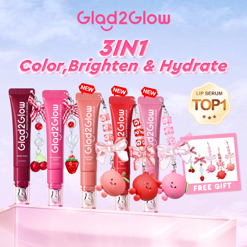 【New shade】Glad2Glow POUT CANDY Lip Gloss Brightening & Color & Hydrate 3in1 Lightweight Serum Lip Balm