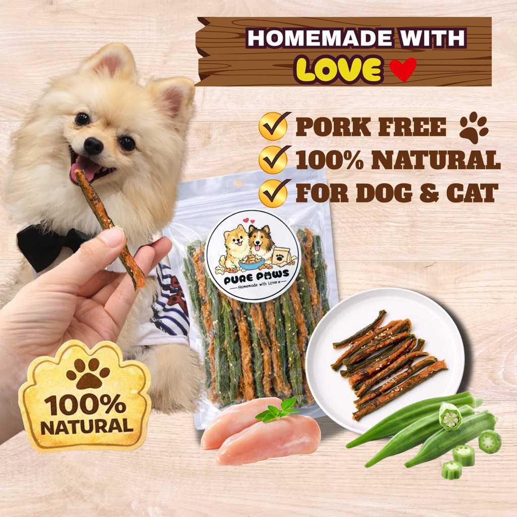 Dog Treats Okra Chicken Stick | Cat Snacks | Dog Snacks | Pork Free Pet Treats | Healthy Homemade