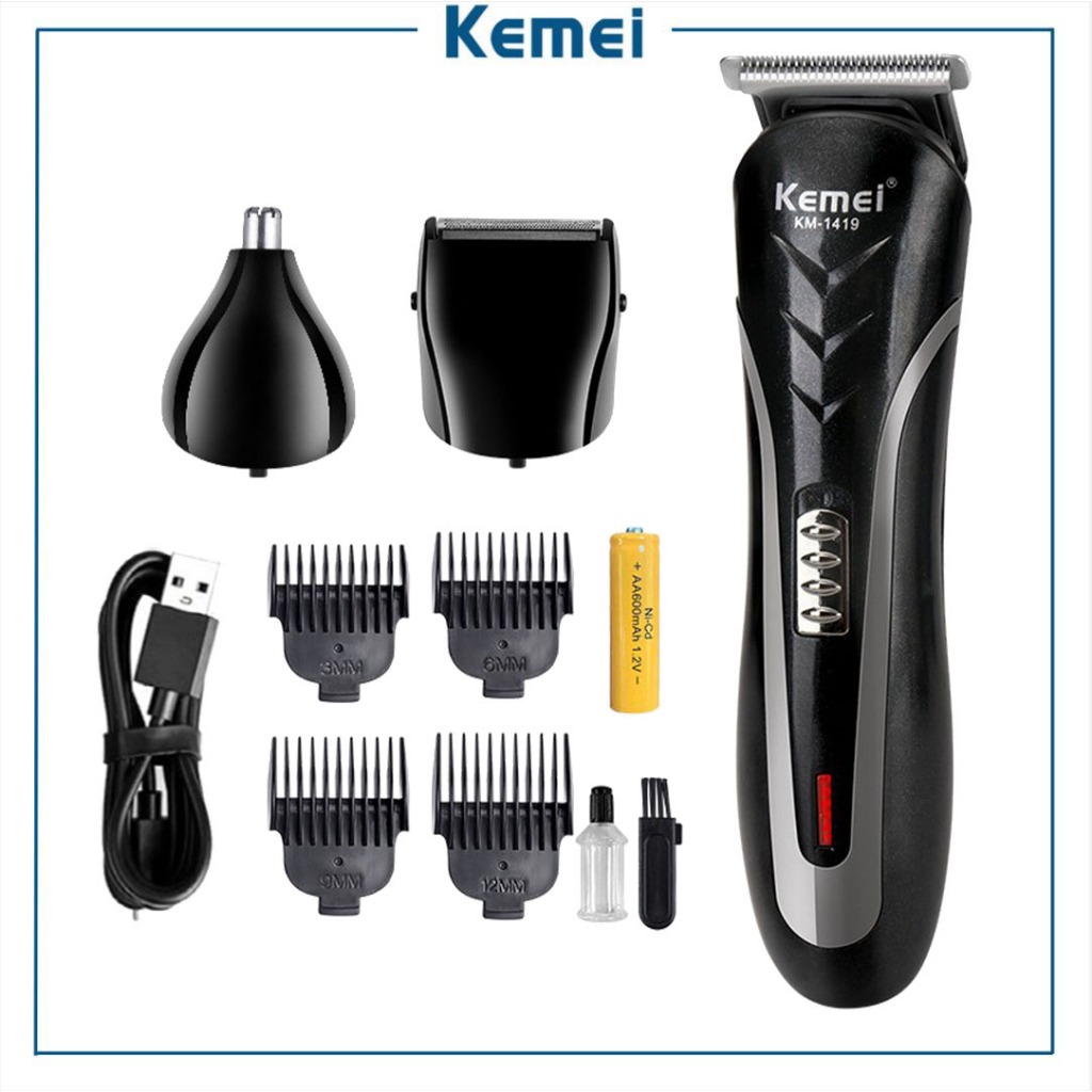 KM-1419 KEMEI Men Rechargeable 3 in 1 Hair Trimmer Clipper Razor Nose Beard Shaver Machine Gunting